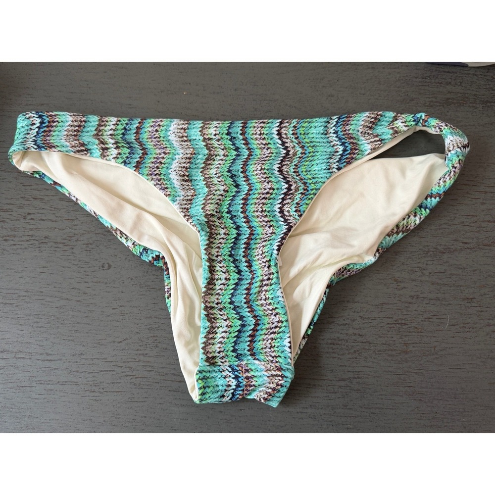 L*Space Bitsy Cut Bikini Bottoms Chevron Zig Zag Turquoise Green XS NWOT